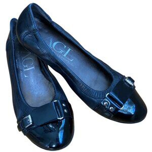 AGL Black leather patent cap toe ballet flats size 38
